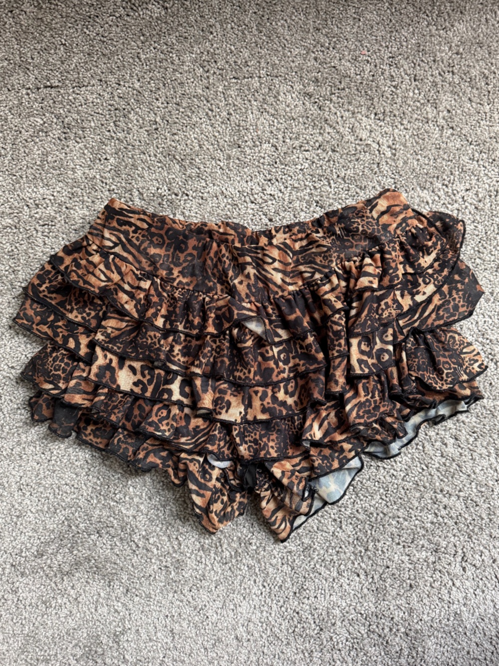 SHEIN Brown and Black Leopard Ruffle Shorts